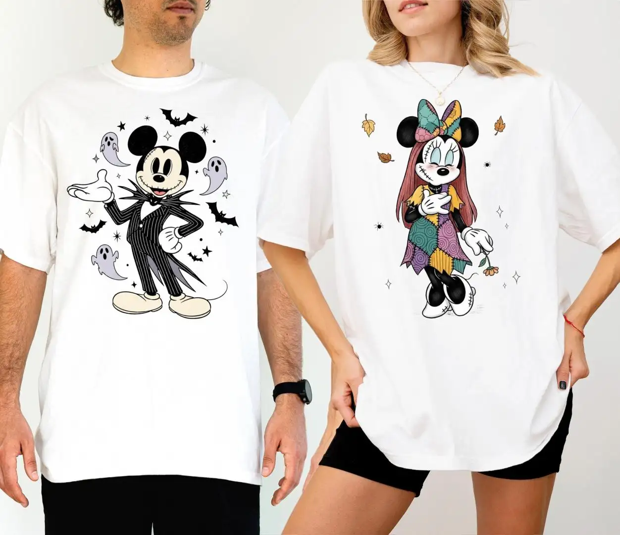 Mickey Jack Skellington Minnie Sally Halloween Shirt, Disney Spooky Season Couples Tee, The Nightmare Before Christmas Family Shirt