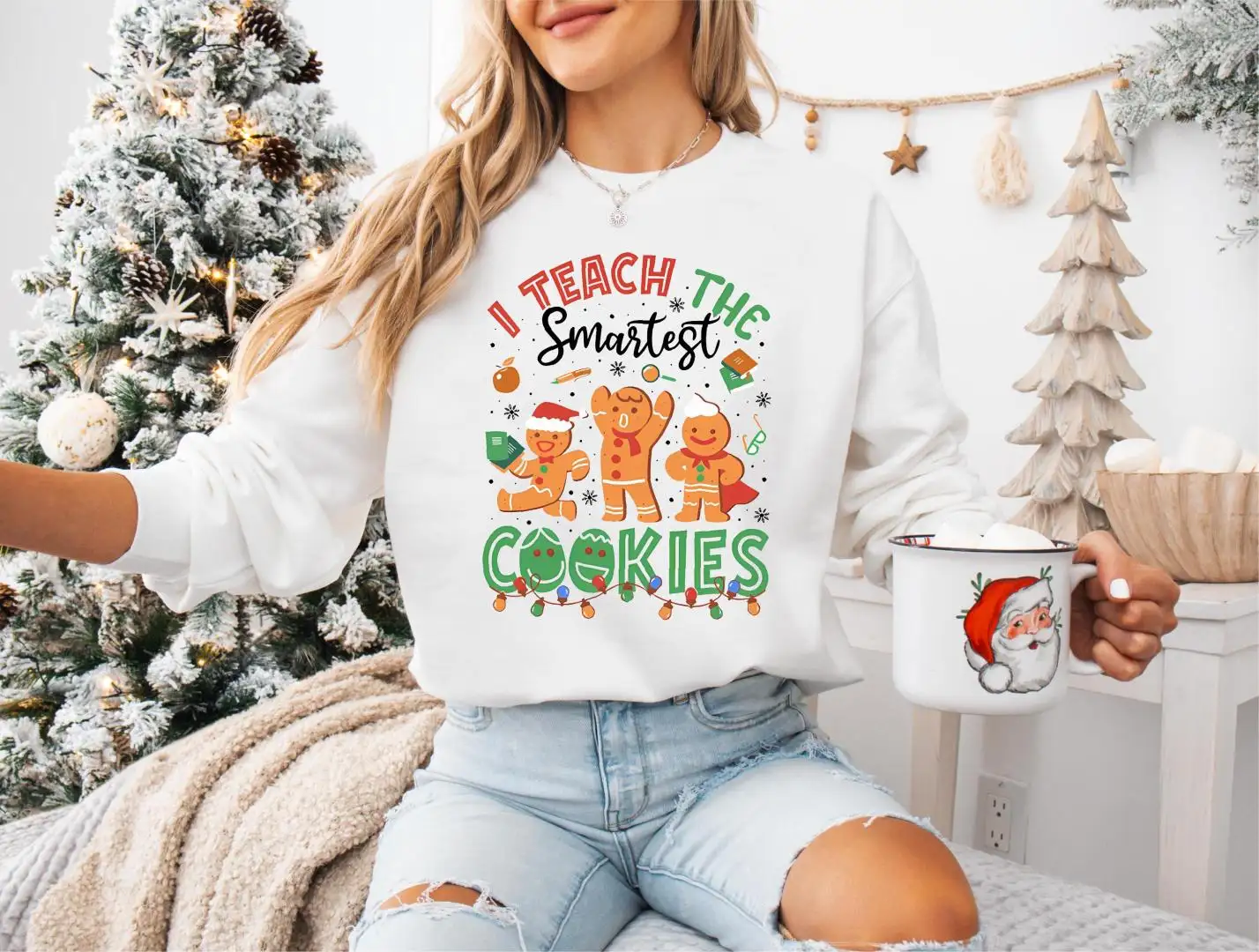 I Teach The Smartest Cookies Sweatshirt, Holiday Class Party Sweatshirt, Holly Jolly Teacher Christmas Shirt, Teacher Christmas Shirt