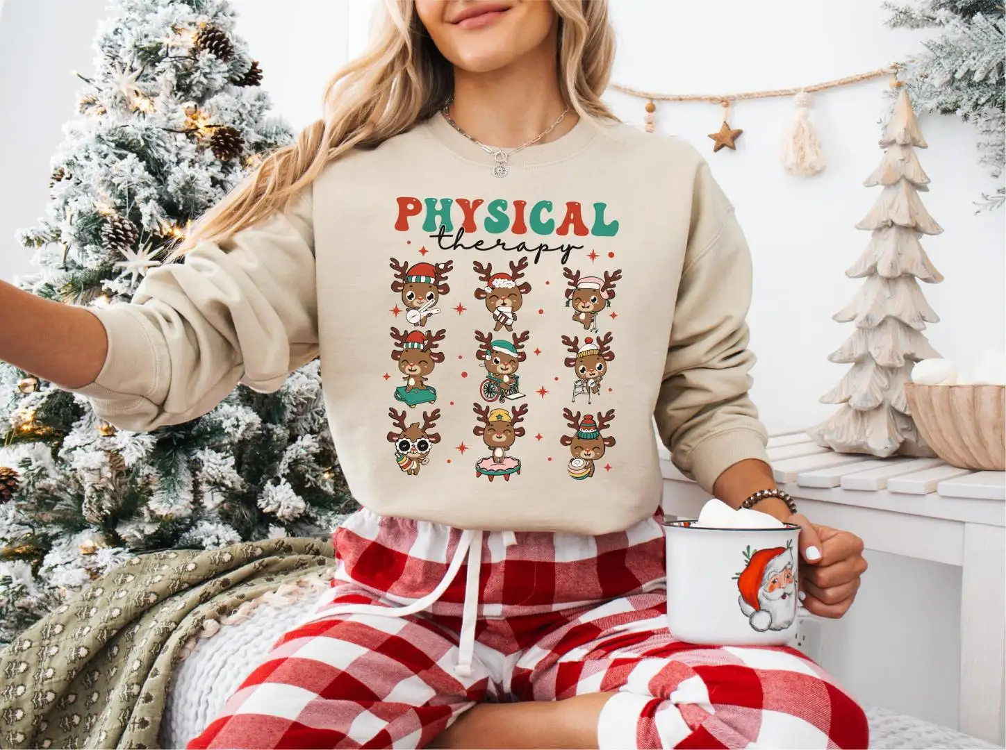 Physical Therapy Cute Deer Christmas Shirt, Reindeer Christmas Nurse Sweatshirt, Healthcare Woman Hoodie, Christmas Nurse Tee