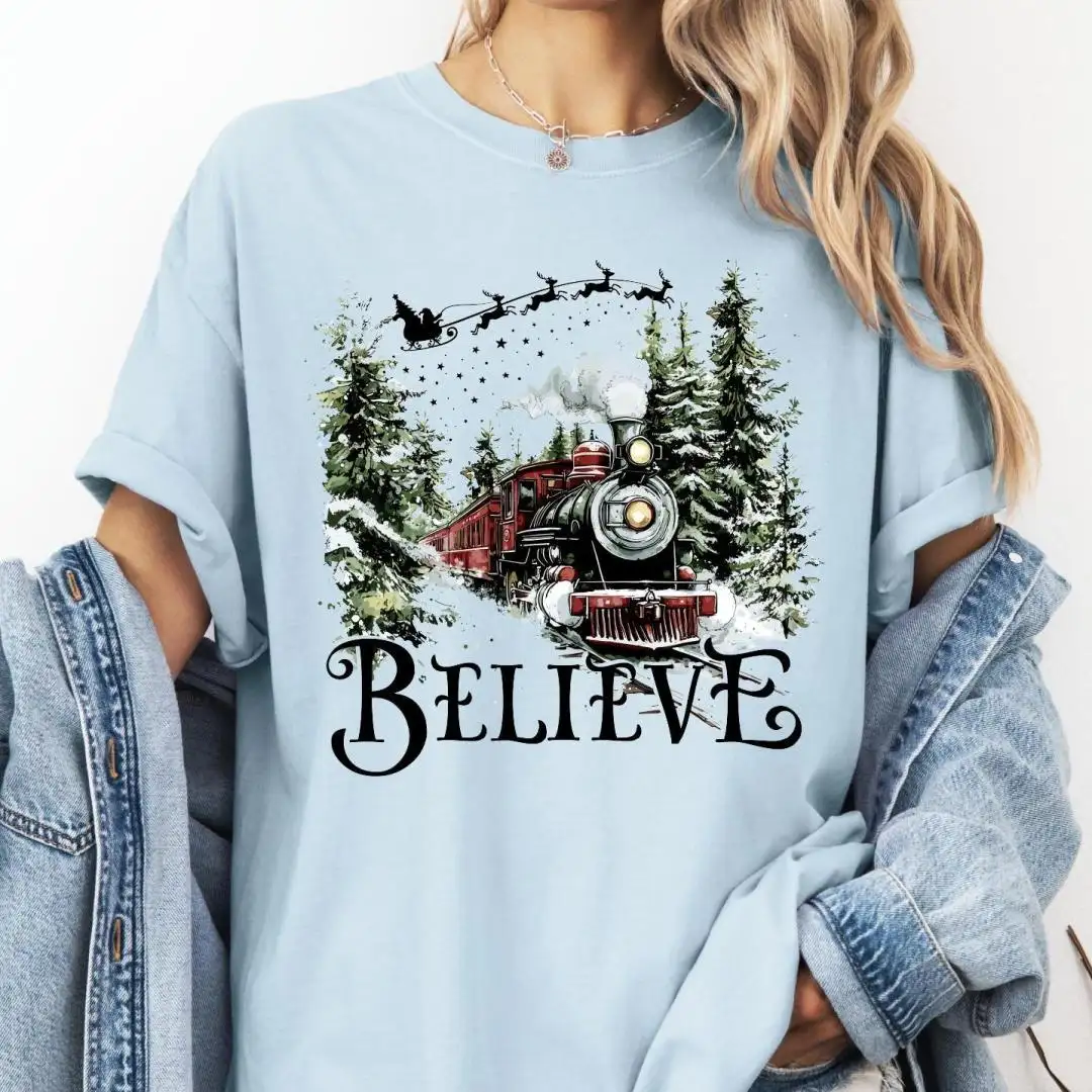 Comfort Colors® Believe Christmas Shirt, North Pole Christmas Trip Sweatshirt, Polar Express Train Tee, All Aboard Polar Express Hoodie