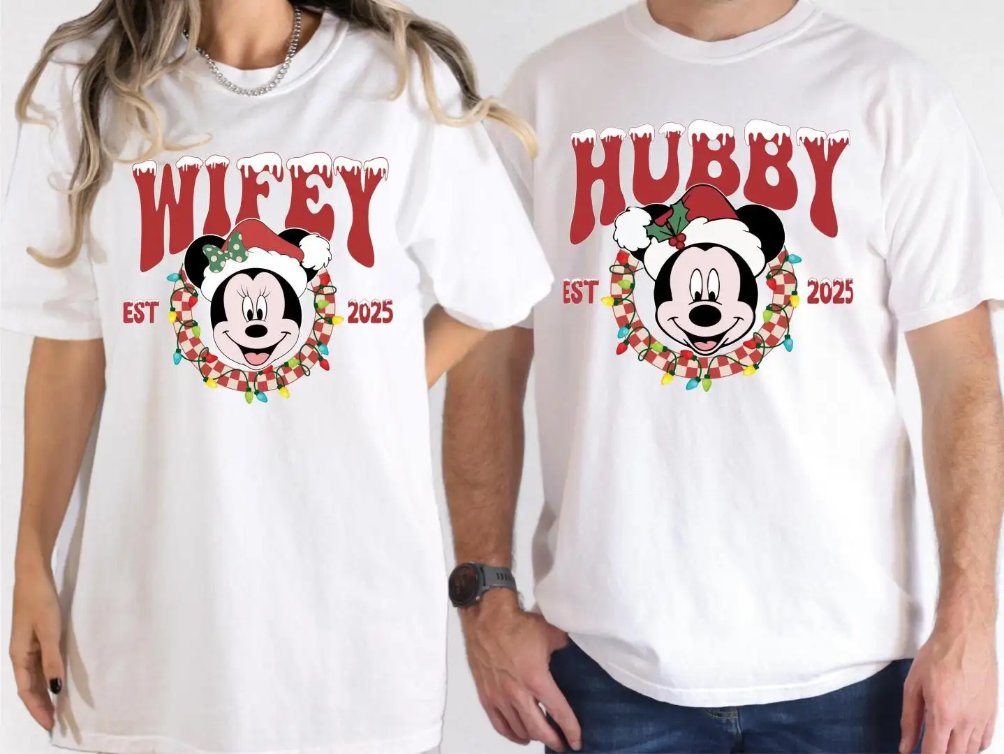 Comfort Colors® Wifey Hubby Christmas Shirt, Disneyland Honeymoon Winter Trip Tee, X-Mas Mickey Hubby Sweatshirt, Christmas Minnie Wifey Tee