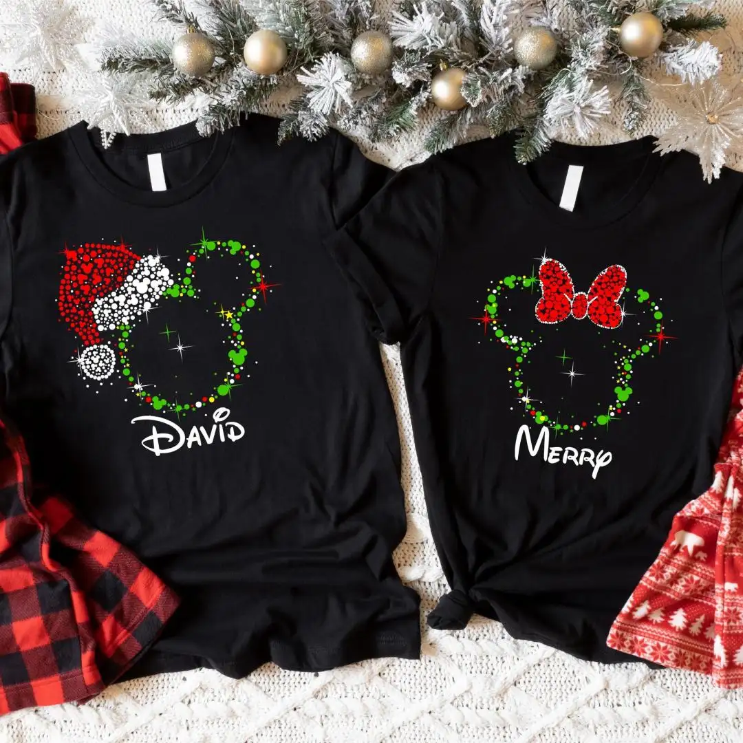 Custom Mickey Minnie Christmas Shirt, Personalised Disney Family Christmas Tee, Disneyland Winter Trip Hoodie, Mickey Head Christmas Shirt
