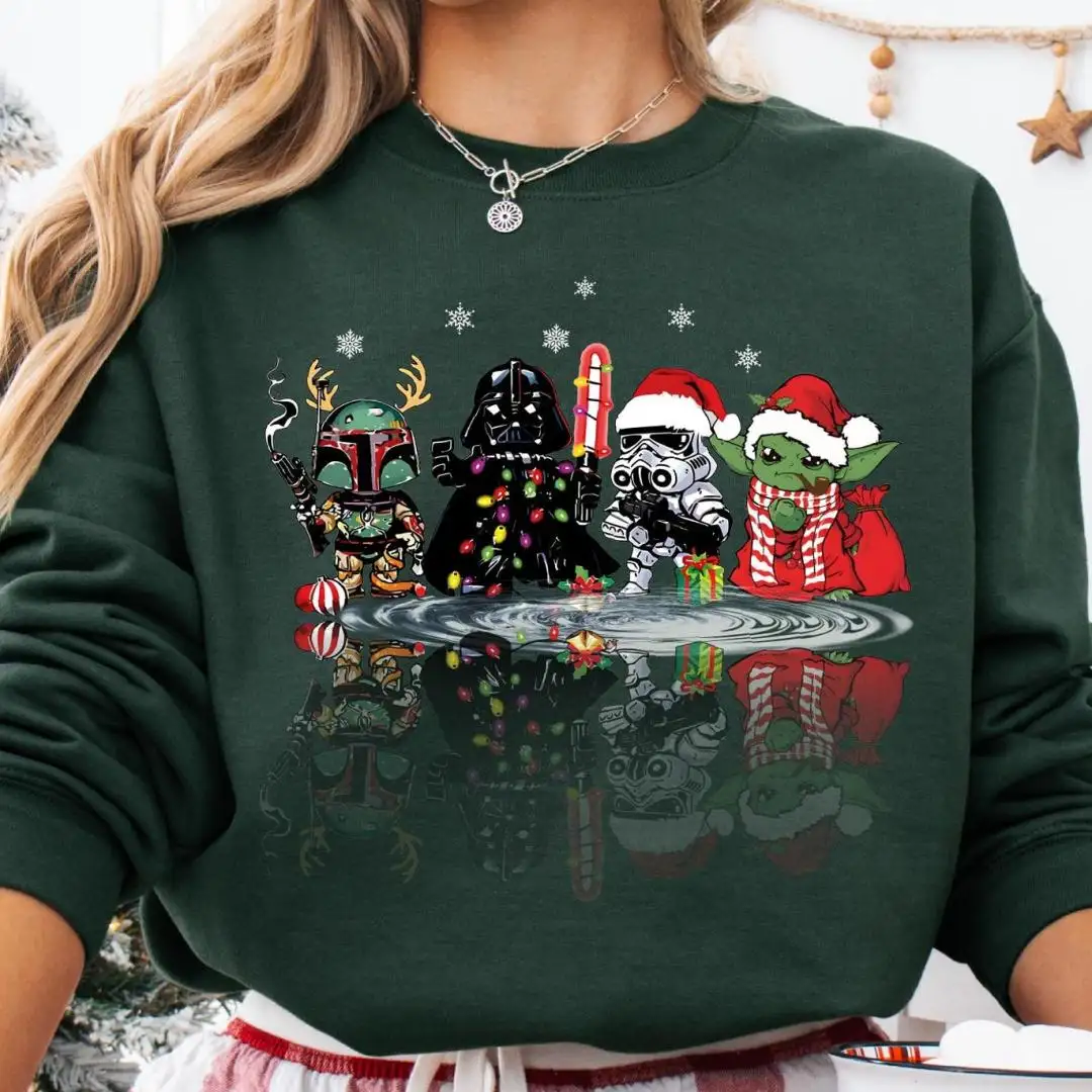 Star Wars Christmas Sweatshirt, Star Wars Characters Santa Christmas Lights Tee, Disney Star Wars Christmas Shirt, Disney Christmas Party