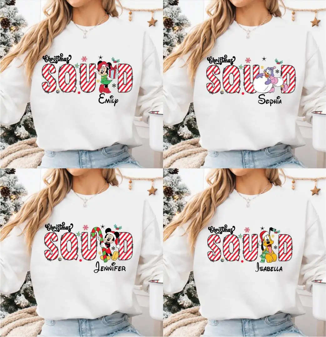 Personalized Mickey and Friends Christmas Squad Shirt, Disney Family Christmas Sweatshirt, Disneyland Christmas Trip Tee