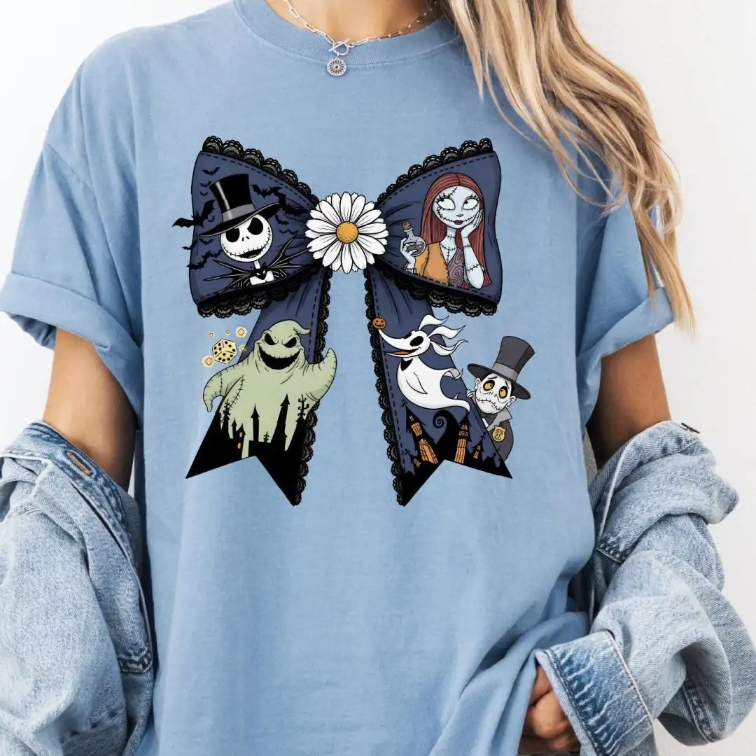 Comfort Colors® Coquette The Nightmare Before Christmas Shirt, Disney Spooky Season Sweater, Jack Skellington Sally Oogie Boogie Zero Tee