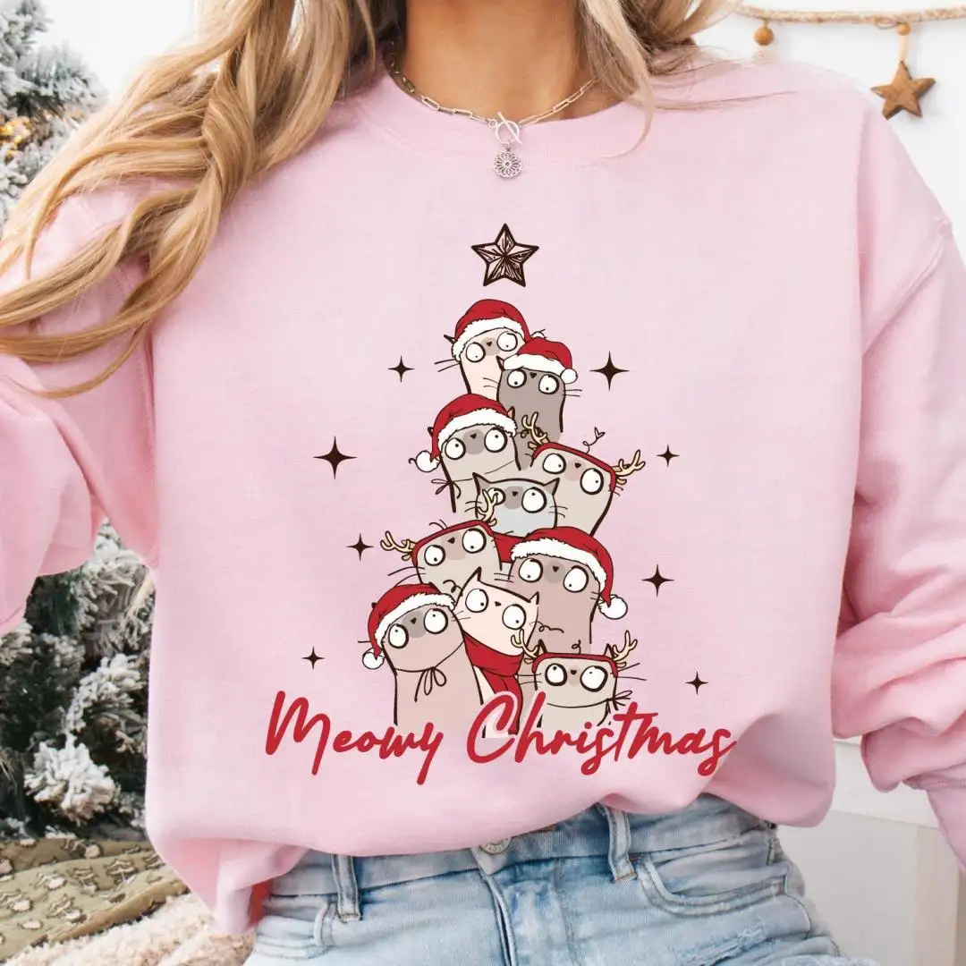 Merry Christmas Funny Cats Shirt, Christmas Holiday Shirt, Cats Lover Sweatshirt, Cats Christmas Tree Hoodie, Meowy Christmas Sweatshirt