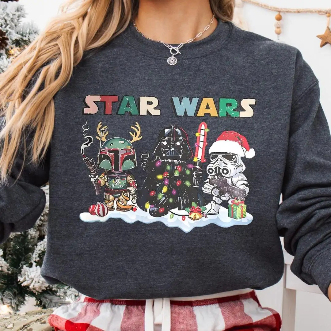 Retro Star Wars Christmas Shirt, Disneyworld Family Christmas Trip Sweatshirt, Disney Darth Vader Boba Fett Storm Trooper X-mas Shirts