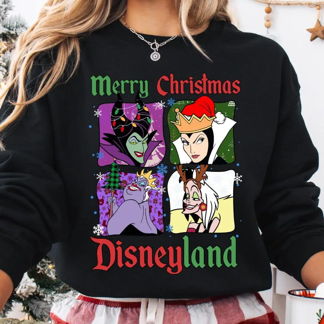 Disney Villains Verry Merry Christmas Shirt, Disneyland Christmas Tee, Villain Queens Tee, Maleficent Ursula Evil Queen Cruella Sweatshirt