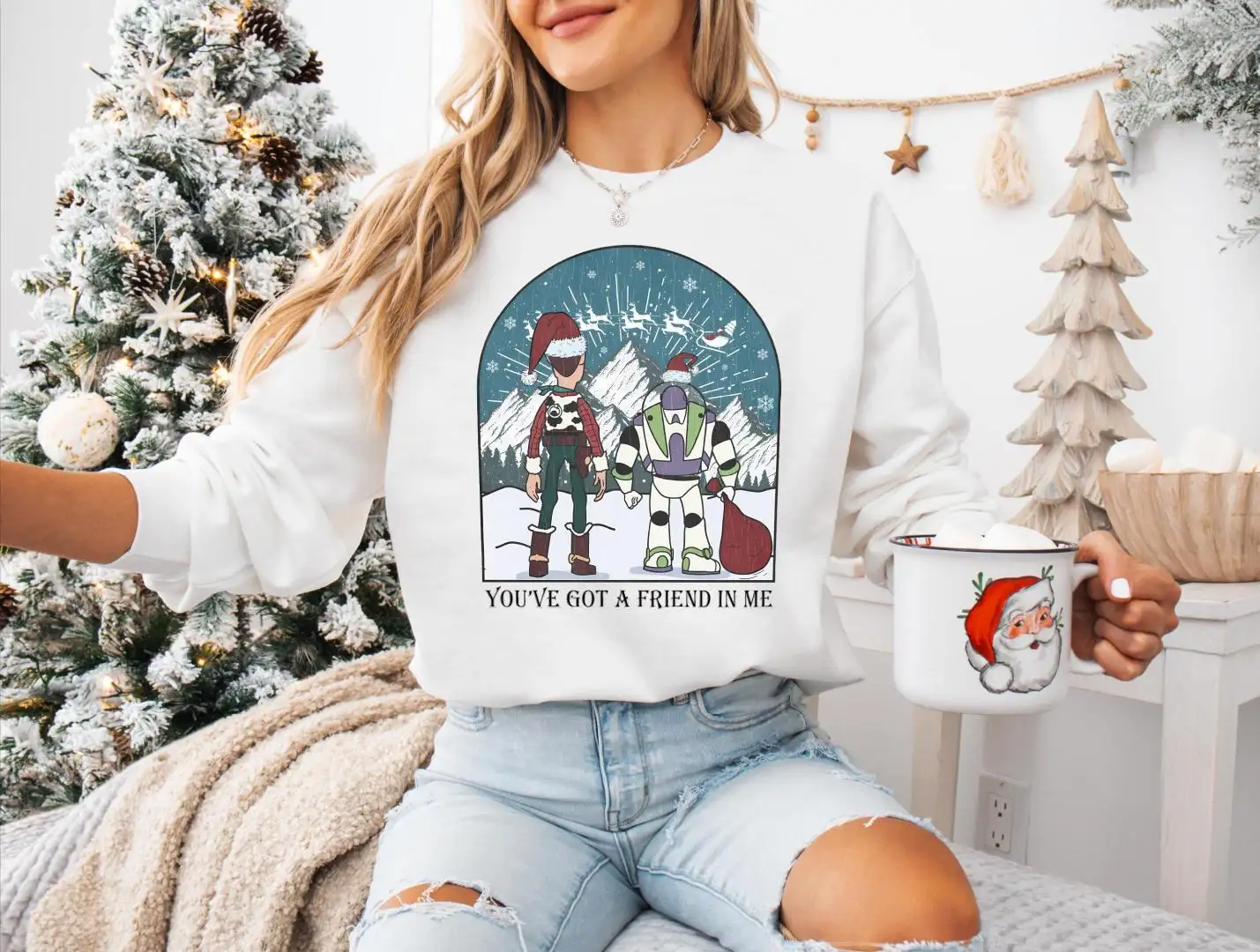 You've Got A Friend In Me Sweatshirt, Disney Toy Story Christmas Hoodie, Pixar Woody Santa Shirt, Buzz Lightyear Santa T-shirt