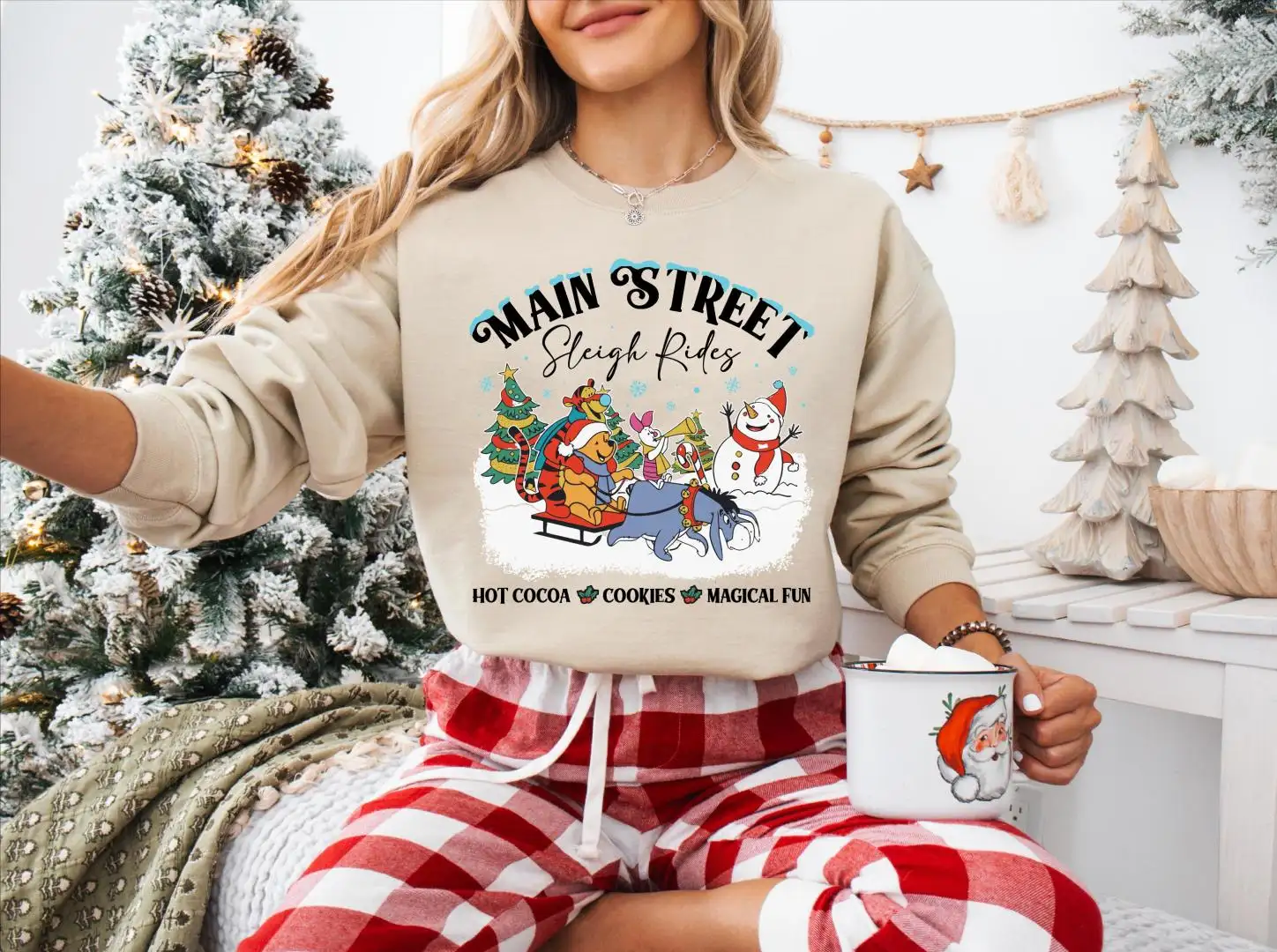 Main Street Sleigh Rides Christmas Shirt, Christmas Eeyore Shirt, Snowman Sweatshirt, Disney Winnie The Pooh And Friends Christmas Tee