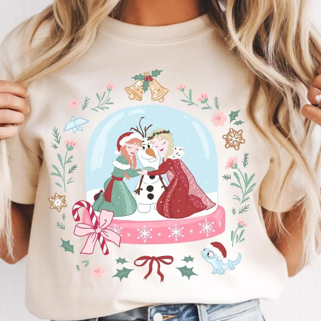 Comfort Colors® Disney Frozen Christmas T-Shirt, Olaf Christmas Shirt, Snow Globe Elsa And Anna Xmas Shirt, Disney Christmas Shirt