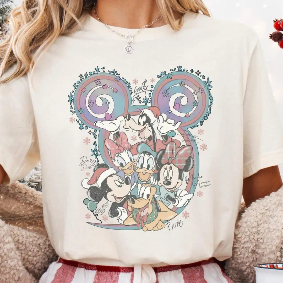 Retro Mickey and Friends Christmas Signature Shirt, Mickey Ear Vintage Xmas Tee, Disney Winter Holiday Sweater, Disney Christmas Sweatshirt