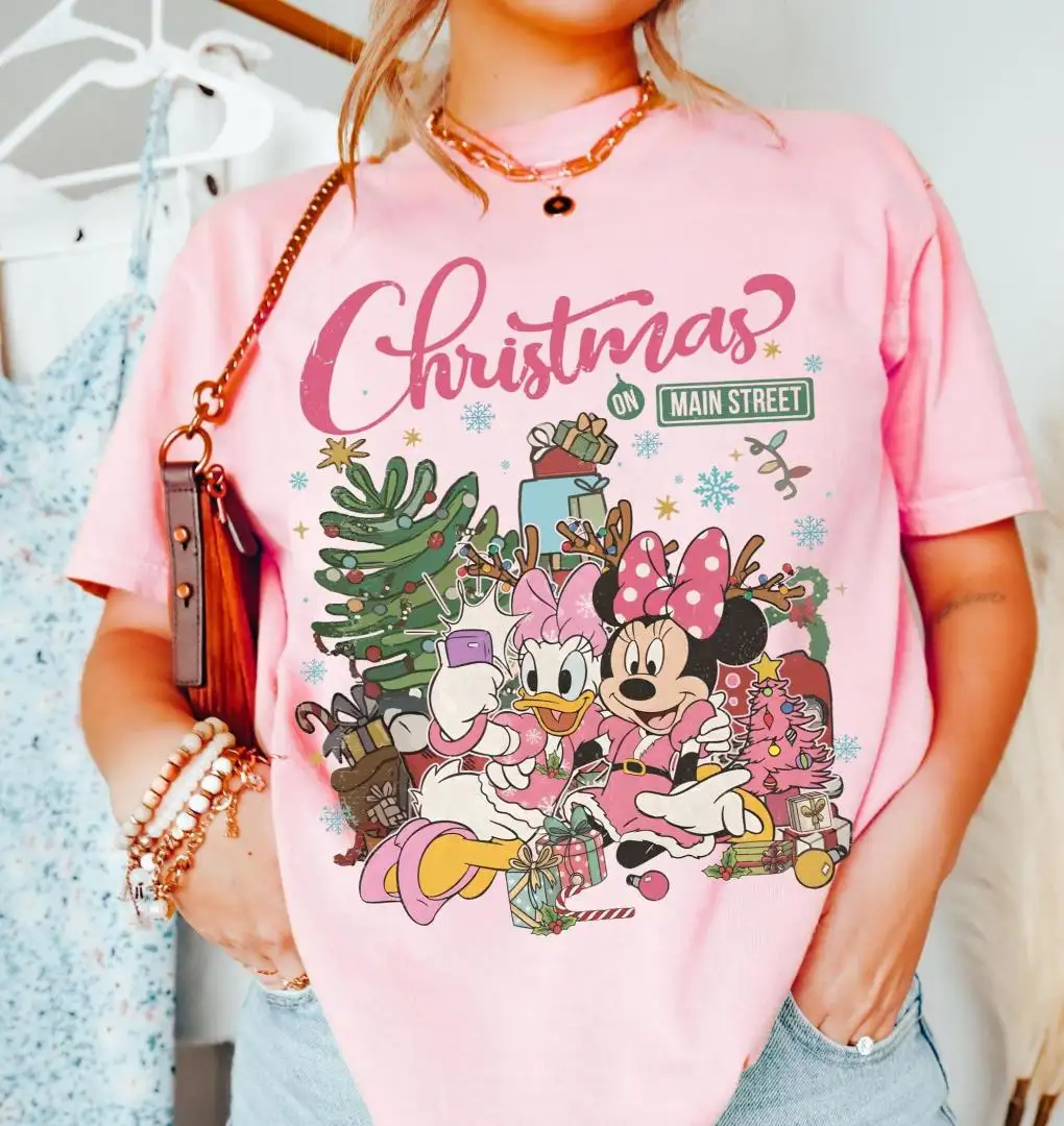 Vintage Retro Minnie Daisy Christmas on Main Street shirt, Mickey's very merry Christmas party 2025 Family vacation matching shirts