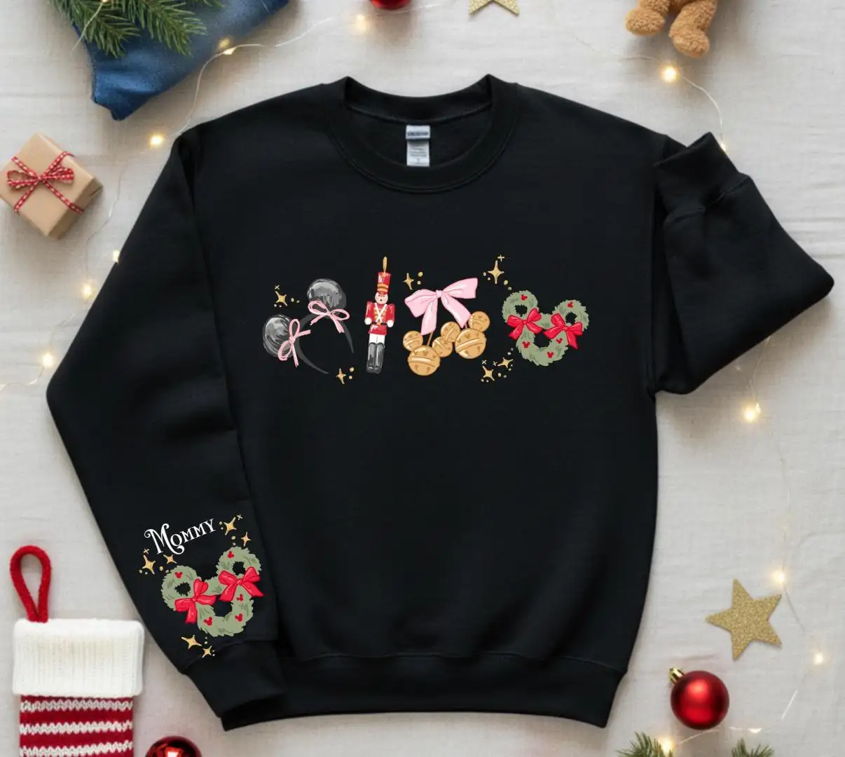 Custom Disney Coquette Bow Christmas Sweatshirt Mickey xmas Shirt Disney Magic Castle Christmas Sweater Disney Trip Shirt Nutcracker Shirt