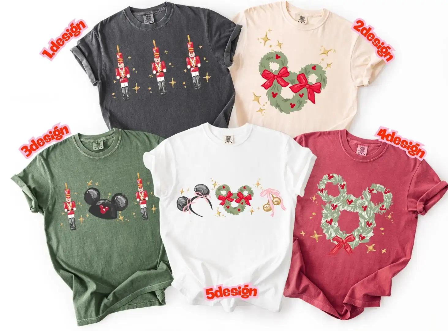 Comfort Color® Disney Coquette Bow Christmas Family Wreath Shirt Mickey Tis the season T-Shirt Disney Magic Castle Christmas tee