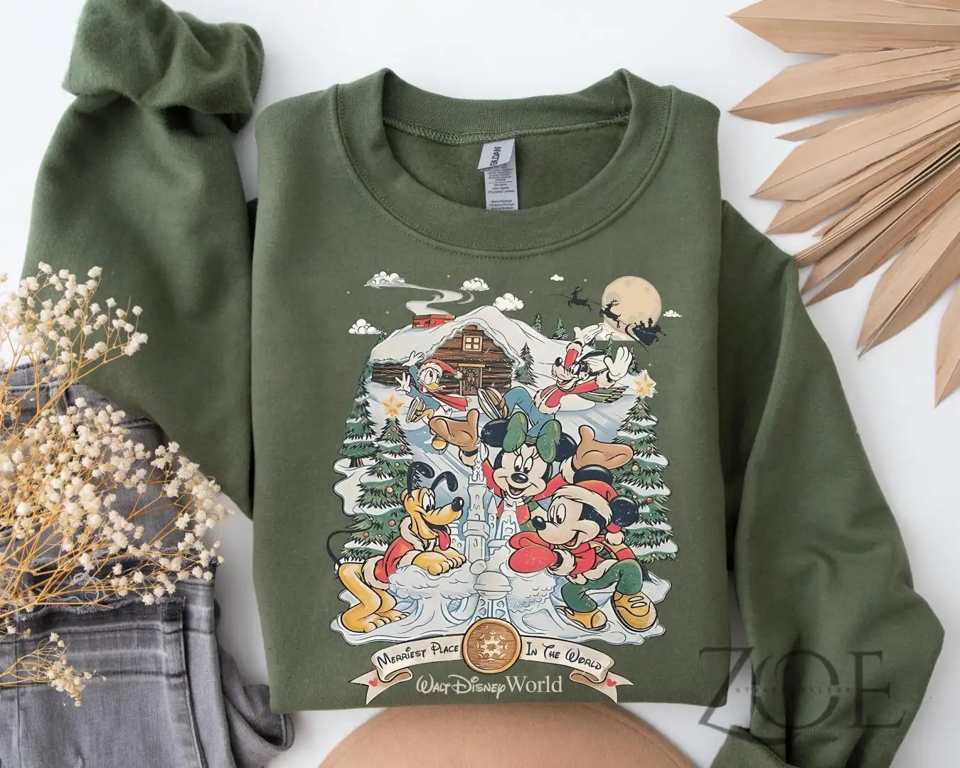 Disney Merry Christmas Sweatshirt, Walt Disneyworld Character, Holiday Season, Retro Christmas Mickey And Friends Sweater, Christmas Tree Tee
