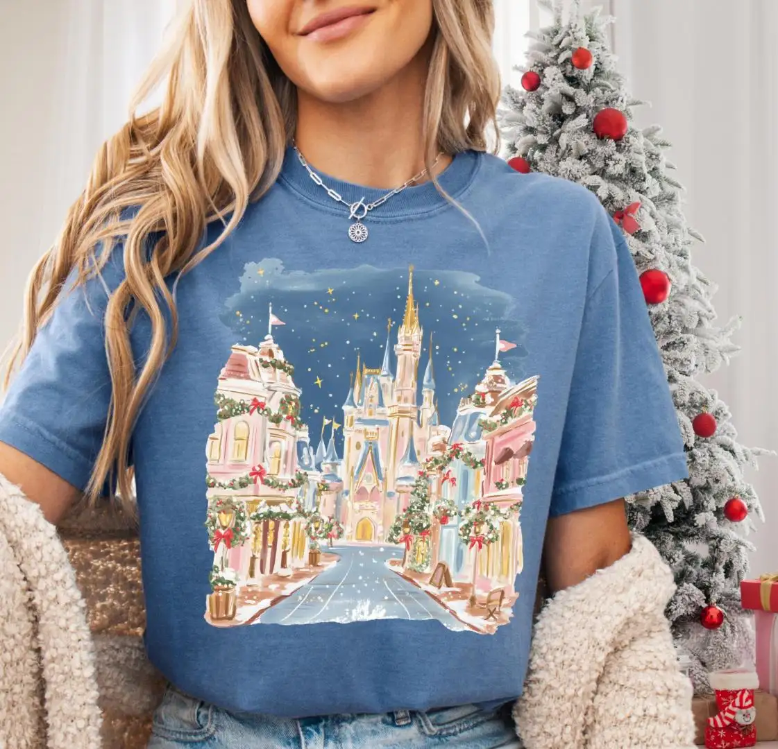 Comfort Color® Disney Christmas Main St Christmas Shirt Christmas Magic Castle Shirt Disney Princess Castle Tee Coquette Bow