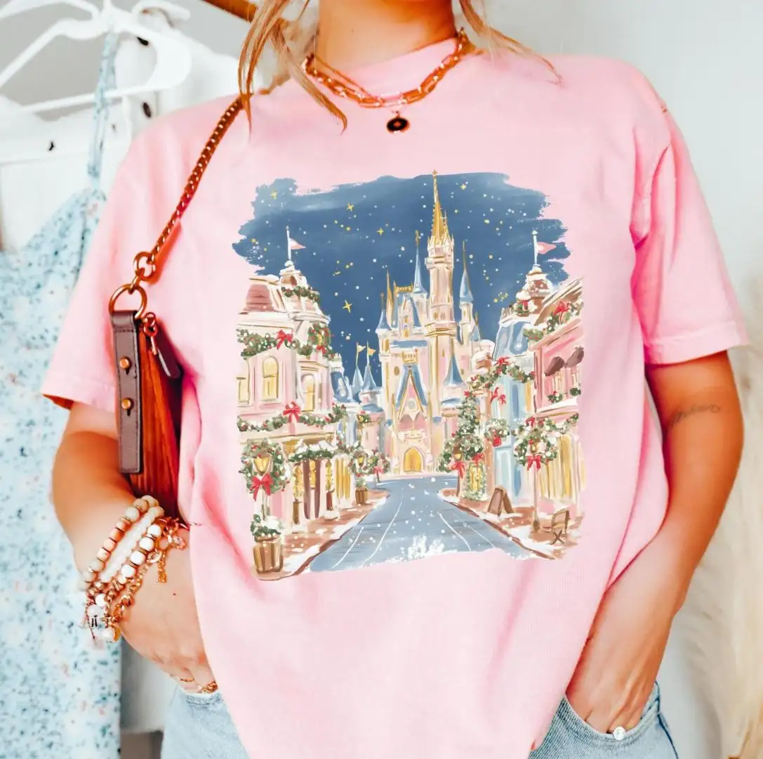 Comfort Color® Disney Christmas Magic Castle Shirt Main St Christmas Shirt Disney Princess Castle Tee Coquette Bow Disney ChristmasTrip