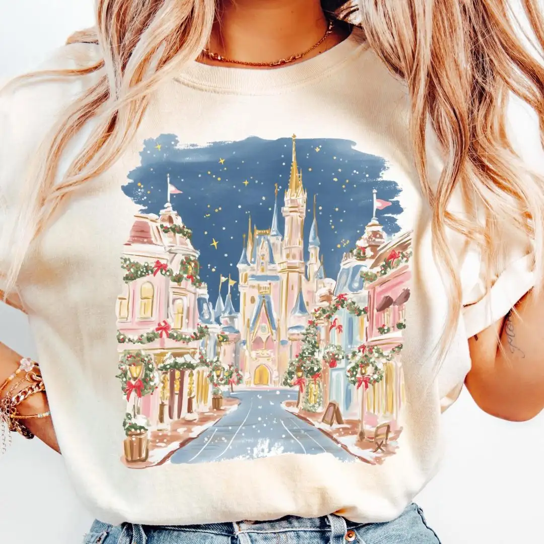 Comfort Color® Disney Christmas Magic Castle Shirt Main St Christmas Shirt Disney Princess Castle Tee Coquette Bow Disney ChristmasTrip