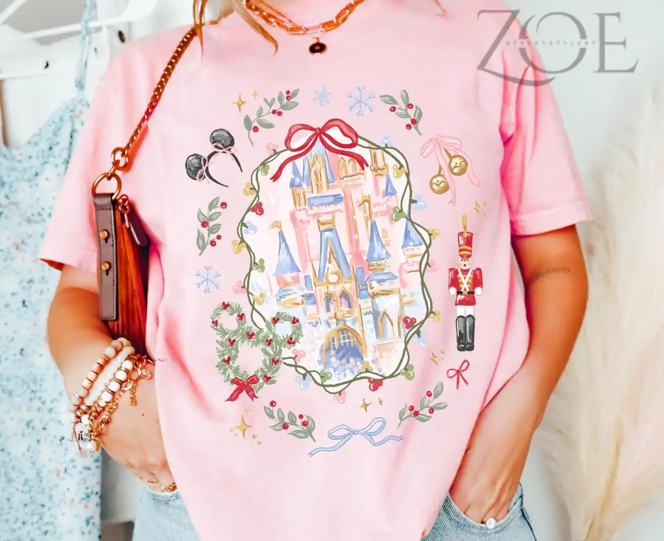Retro Disney Christmas Shirt - Castle, Nutcracker Design, Bow