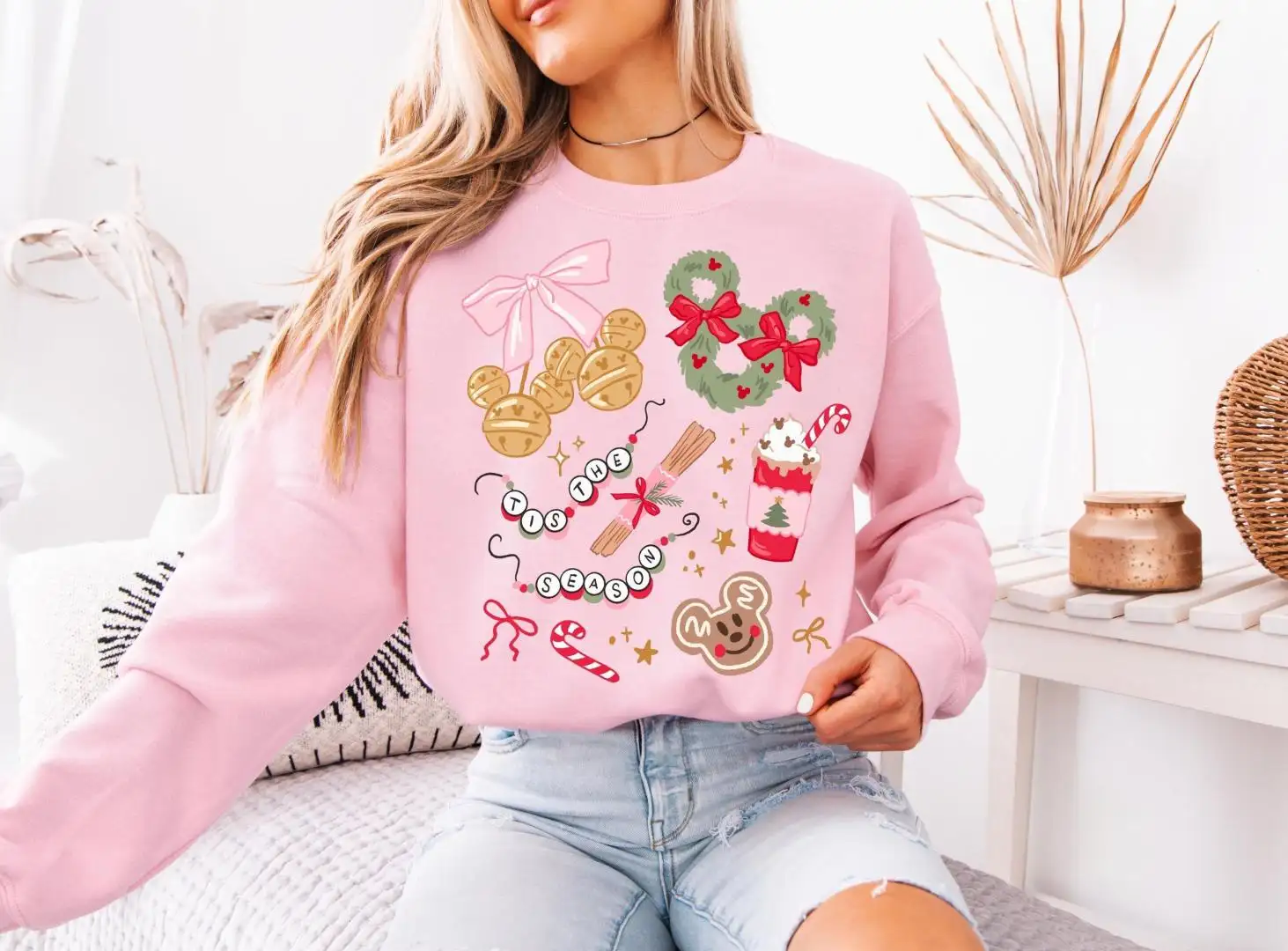 Retro Coquette Bow Disney Christmas Tee, WDW Xmas Girly T-shirt, Disney Snacks Mickey Gingerbread Shirts, Tis the Season Holiday Shirt