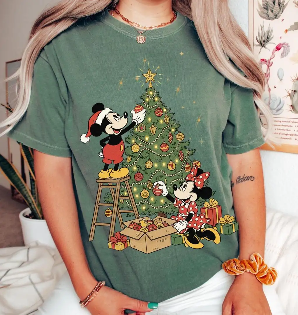 Comfort Colors® Retro Mickey And Minnie Christmas Tree Shirt, Vintage Disney Holiday Tee, Cute Magic Kingdom Christmas Gift