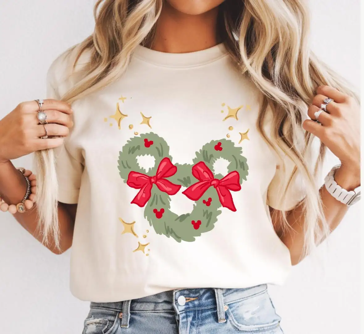 Disney Coquette Bow Christmas Mouse Ear Sweatshirt Disney Mickey Xmas Shirt Disney Christmas Wreath Shirt Christmas 2025 Party Gift