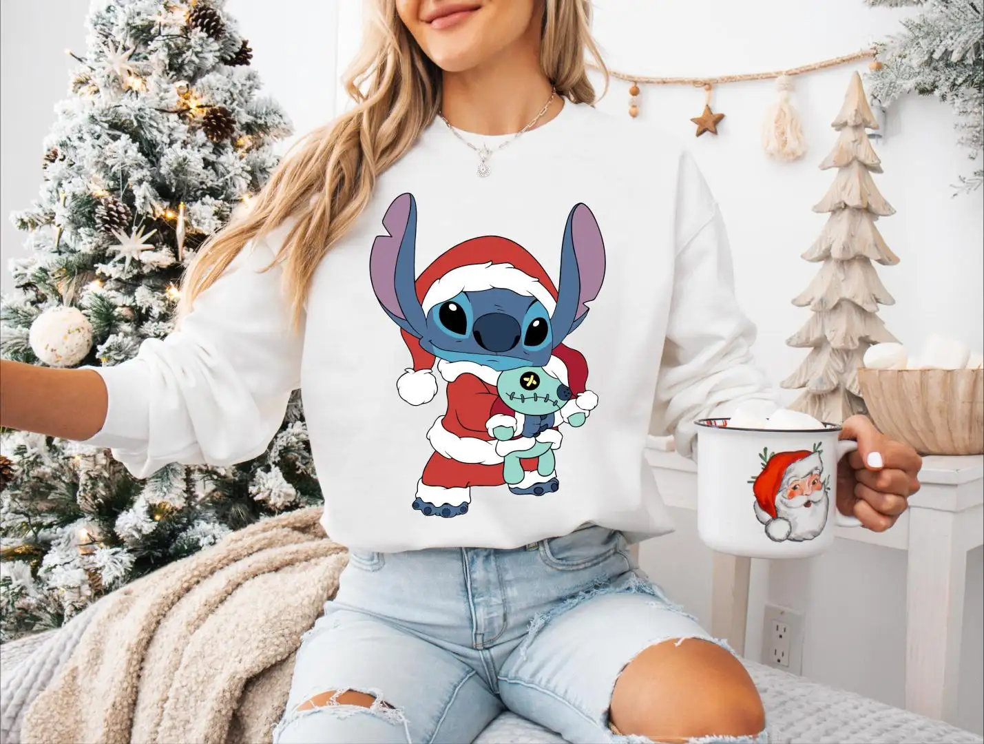Santa Stitch and Scrump Christmas Shirt, Disney Stitch Christmas Sweater, , Cute Stitch Scrump Xmas Sweatshirt, Christmas Joy Stitch Shirt