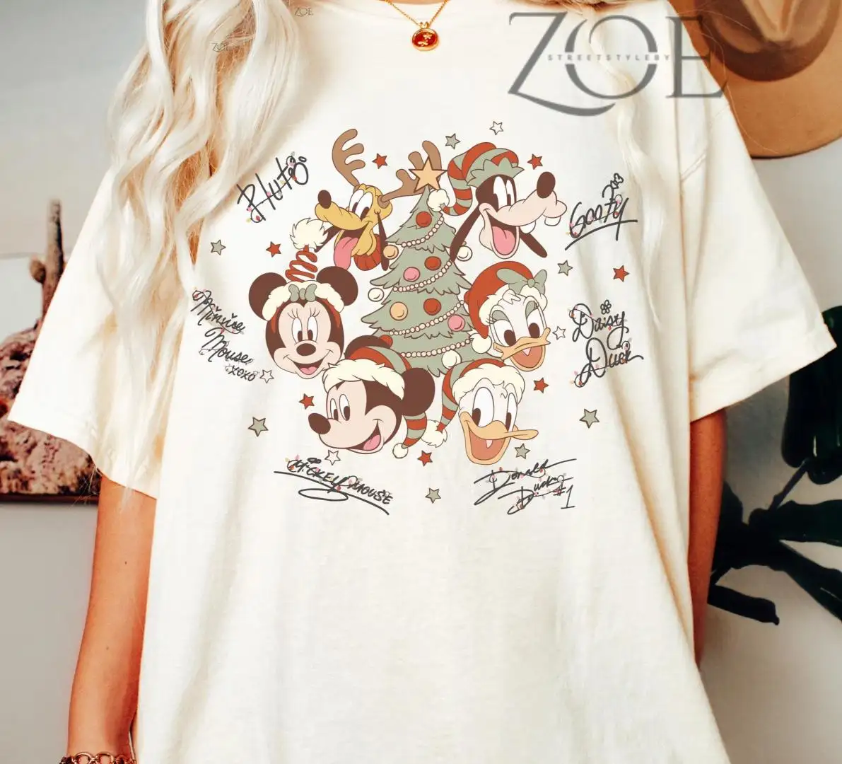 Retro Mickey and Friends with Signatures Christmas Shirt, Christmas Mickey & Co Shirt, Disney Christmas Tee, Disney Characters Tee