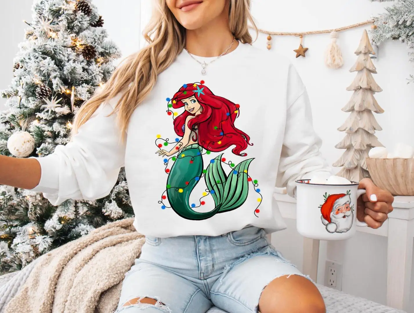 Disney Ariel Mermaid Christmas Sweatshirt, Ariel Christmas T-Shirt, Disney Vacation Shirt, Disney Princess Xmas Shirt, Magic Kingdom T-Shirt