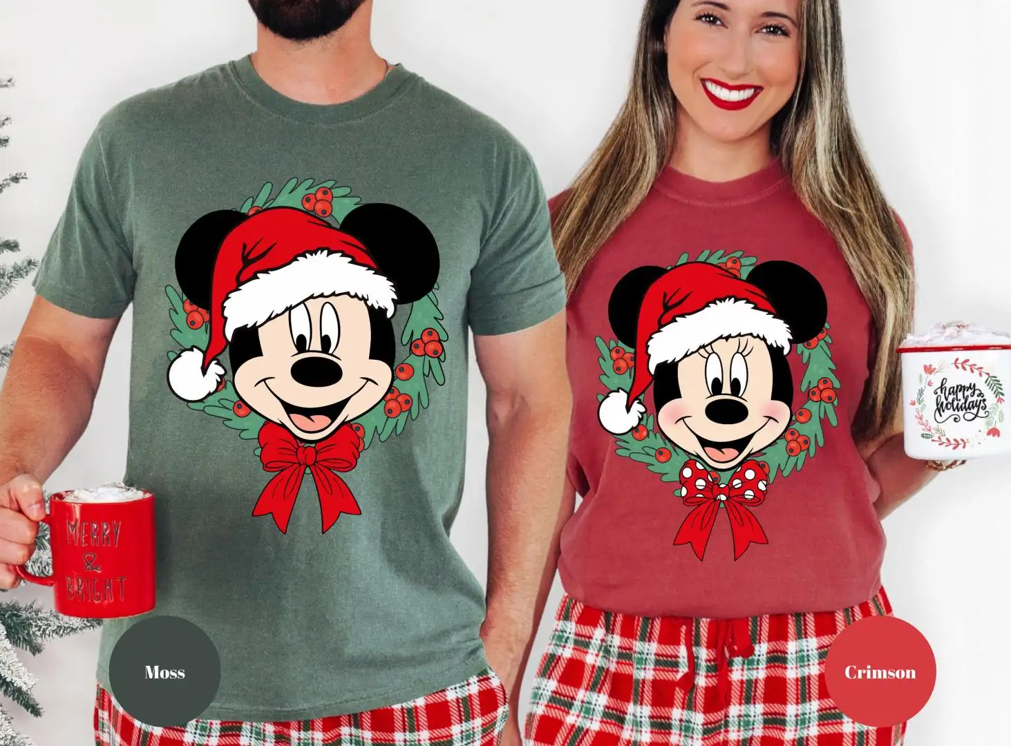 Comfort Color® Disney Mickey Minnie Merry Christmas Wreath Shirt Retro Disney Christmas Shirt Disney Couple Disney Family Christmas Trip
