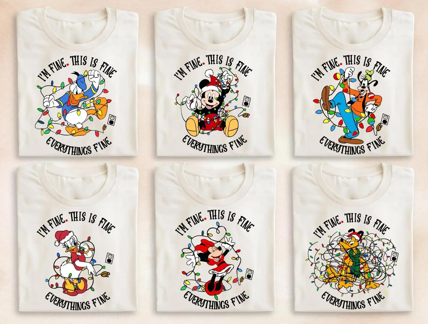 Mickey and Friends Everythings Fine Christmas Shirt, Disney I'm Fine Christmas Sweatshirt, This Is Fine Christmas Lights Matching Sweater