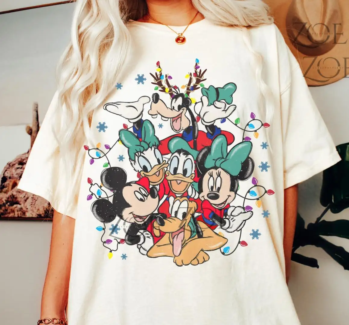 Disney Retro Mickey and Friends Christmas Lights Shirt, Disney Family Xmas Tee, Disney Christmas Shirt Disney Mickey's Merry Christmas