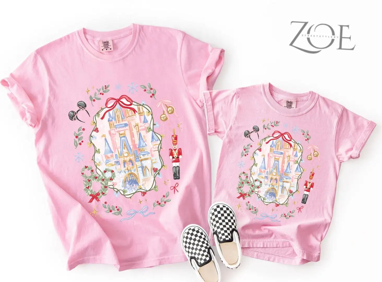 Comfort Color Disney Coquette Bow Christmas Magical Castle Shirt Mickey xmas Shirt Disney Magic Castle Christmas tee Nutcracker Shirt