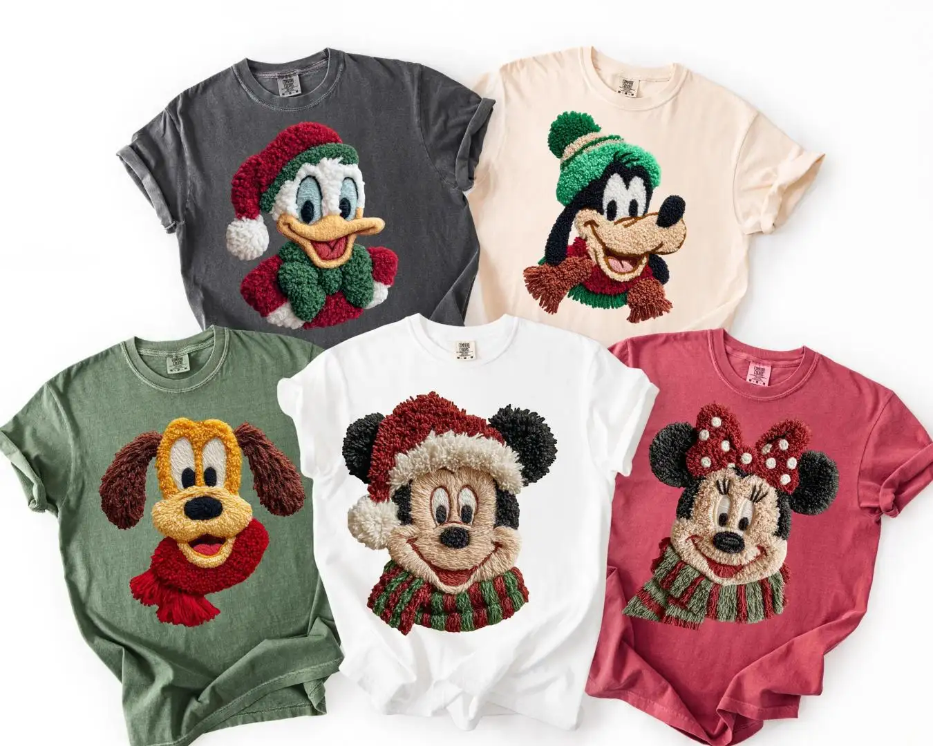 Faux Yarn Christmas Mickey and Friends Christmas Shirt, Faux Yarn Family Xmas Tee, Disney Faux Yarn Crochet Christmas Mouse Shirt