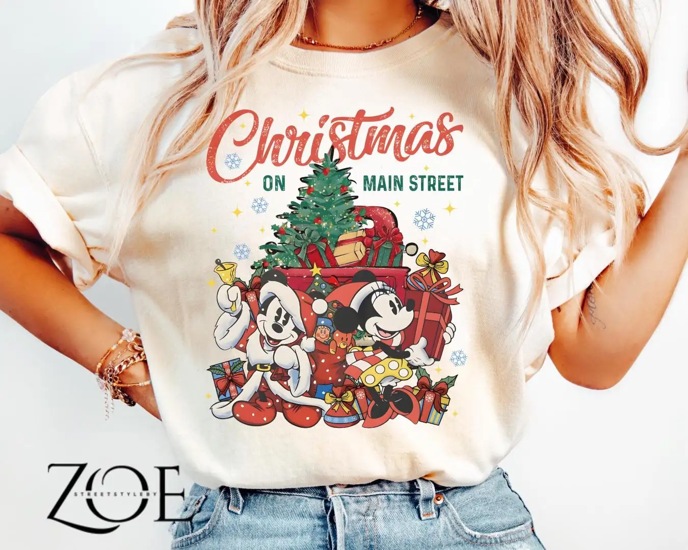 Comfort Colors Vintage Mickey Minnie Disney Christmas On Main Street Shirt, Mickey's Very Merry Christmas Party, Retro Disney Christmas Shirt
