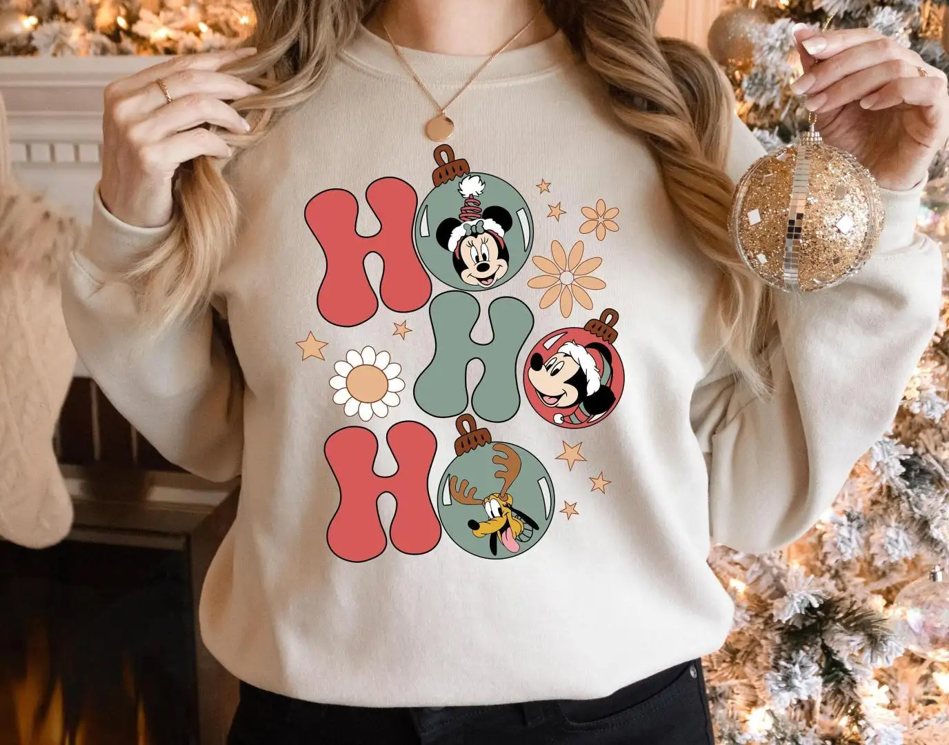 Ho Ho Ho Disney ChristmasSweatshirt, Happy New Year Sweatshirt, Family Christmas Sweatshirt, Christmas Flower Sweatshirt, Funny Christmas Tee