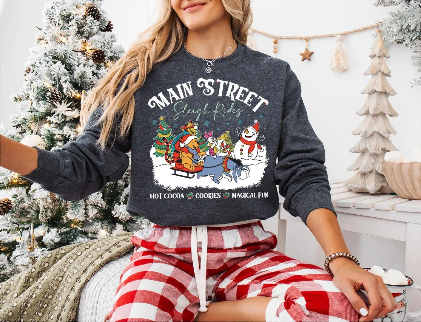 Disney Sleigh Rides Christmas Sweatshirt, Disney Family Vacation Tee, Winnie The Pooh Christmas Shirt, Christmas Gift T-Shirt