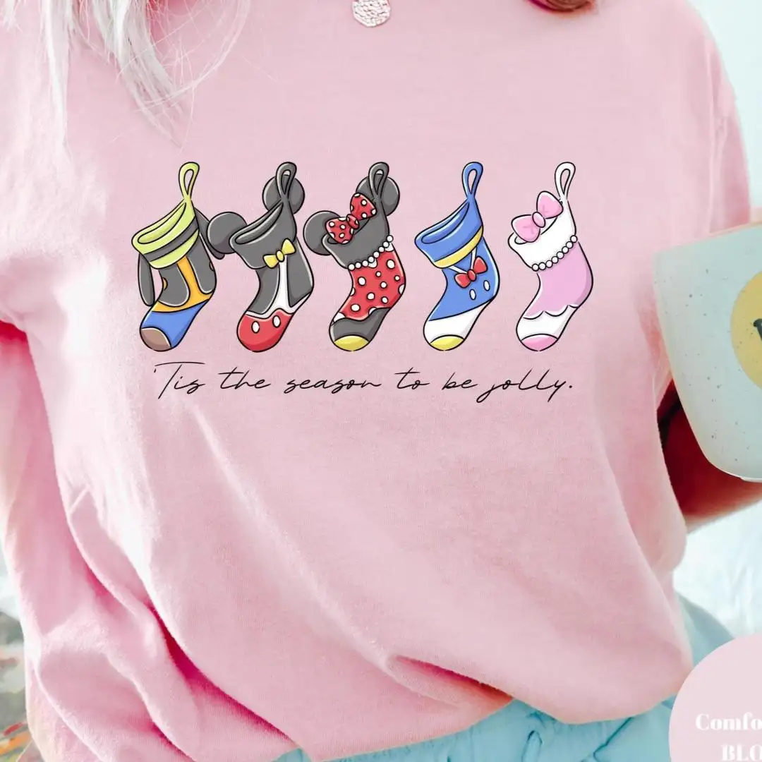 Disney Tis the Season to be Jolly Shirt, Christmas Xmas Shirt, Mickey and Friends Christmas Stocking Shirt, Disney Christmas Vibes Shirt