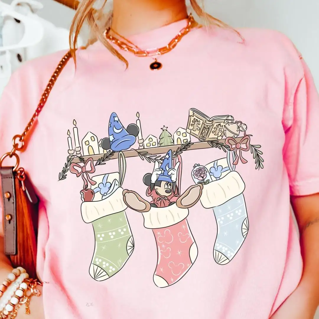 Coquette Bow Sorcerer Mickey Tee, Christmas Season, Disney Fantasia Christmas Tee, Christmas Tee, Mickey's Merry Christmas Party Tee