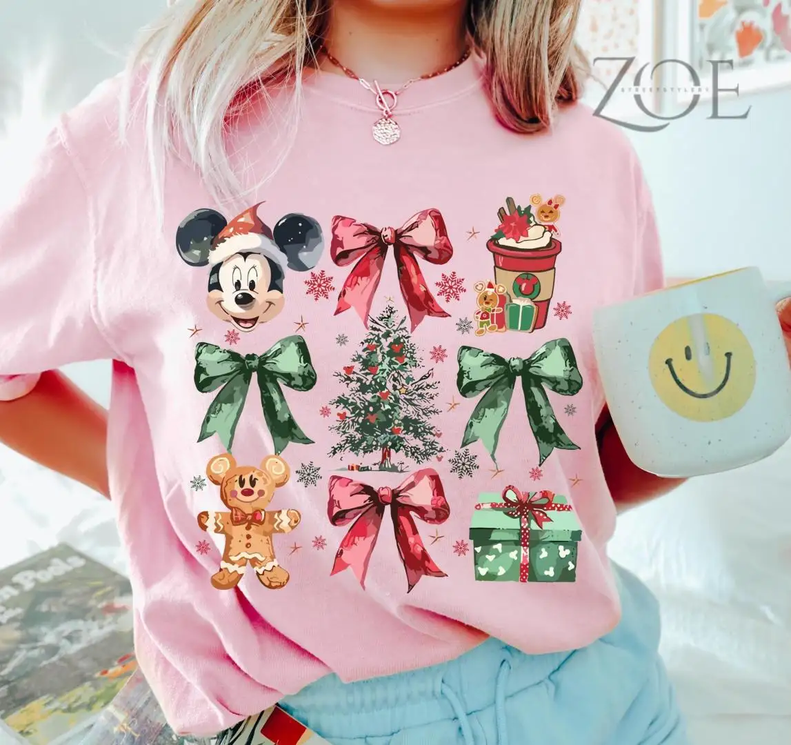 Comfort Color® Disney Coquette Bows Gingerbread Christmas Tree Tshirt, Mickey's Very Merry Christmas Tess, Mickey Christmas