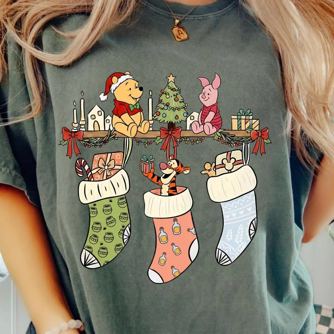Retro Disney Winnie the Pooh Christmas Shirt Pooh And Friends Christmas Stocking Shirt Disney Christmas Party Tee Pooh Tigger Piglet Eeyore