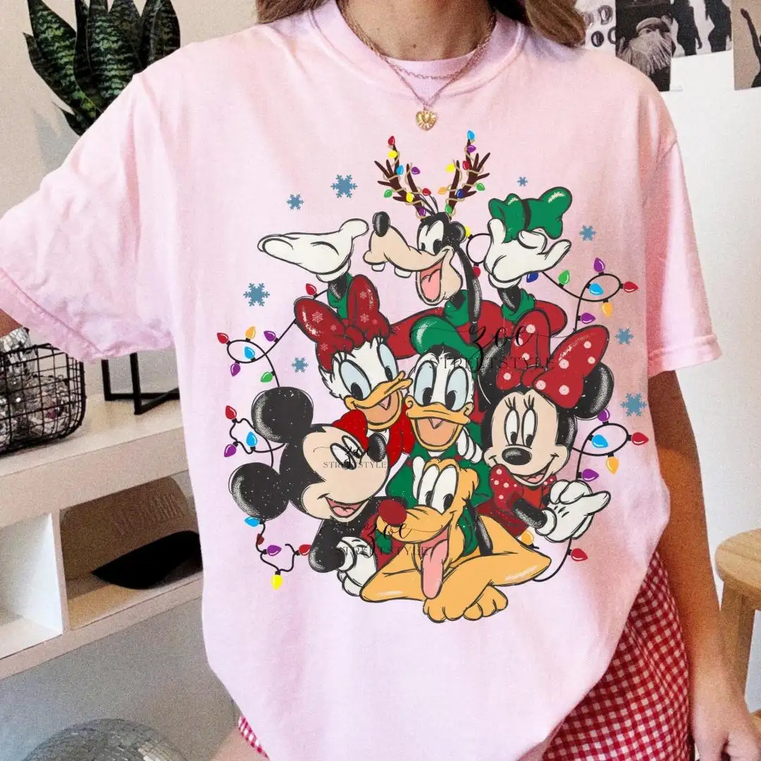 Comfort Colors Mickey and Friends Christmas Shirt, Disney Family Xmas Tee, Disney Christmas Lights Shirt Disney Merry Christmas