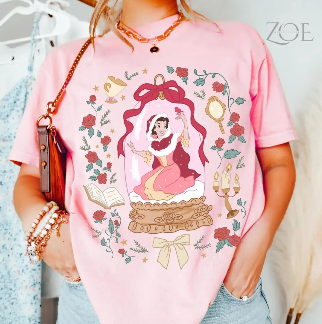 Vintage Disney Princess Christmas Belle shirt, Disney Princess Belle, Coquette bow Belle shirt, girls Belle shirt