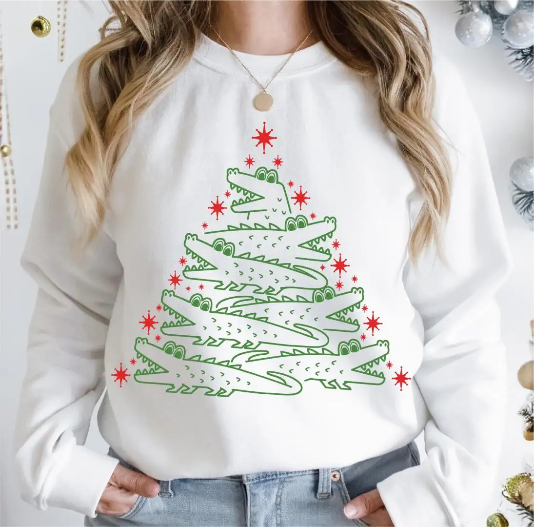 Crocodile Christmas Tree Sweatshirt, Xmas Theme Shirt, Christmas Party T-Shirt, Funny Xmas Tree Sweater, Merry Christmas Shirt