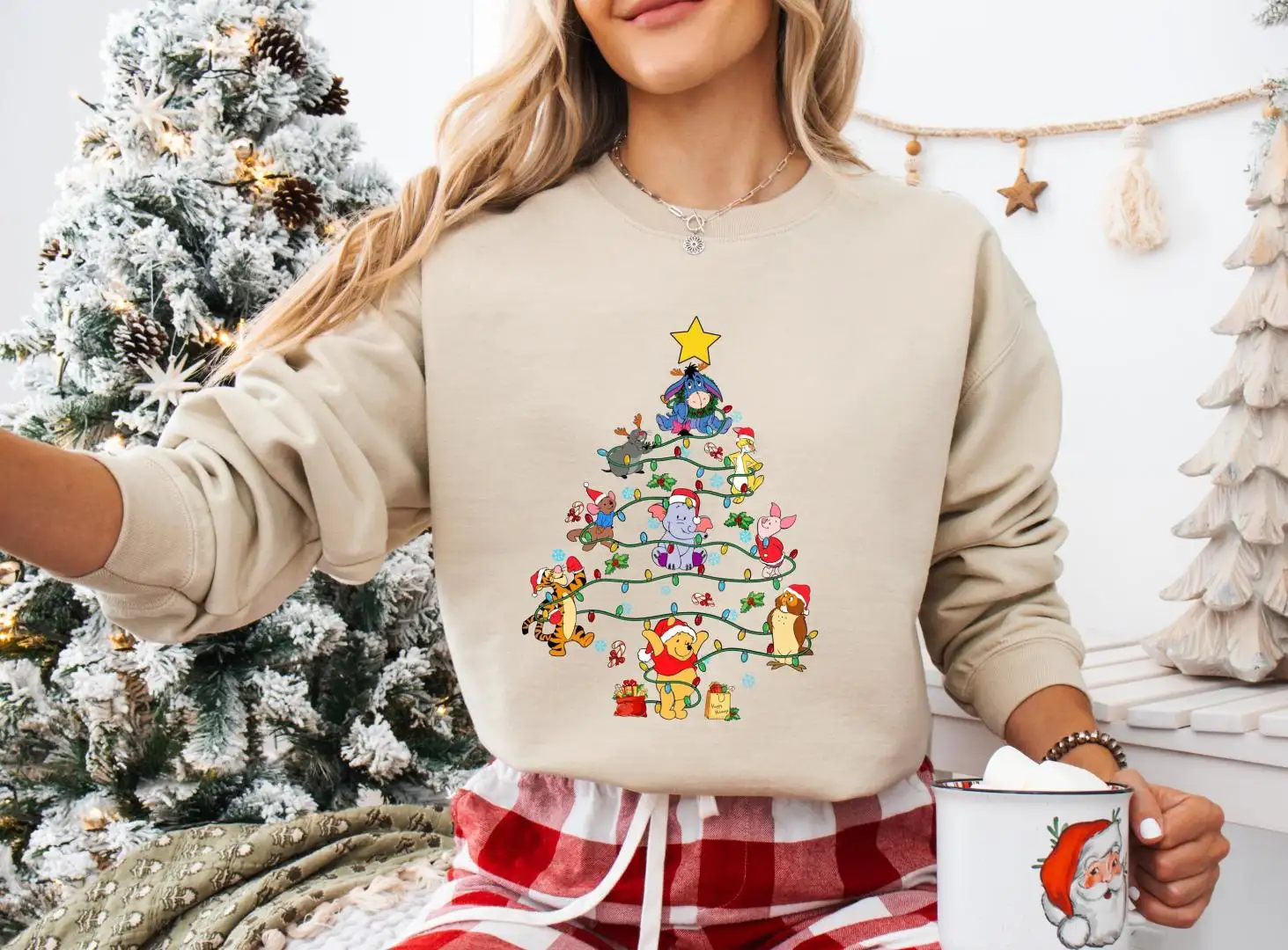 Retro Disney Winnie the Pooh Christmas Tree Shirt, Winnie And friends Christmas Lights Shirts, Mickey's Very Merry Xmas, Disneyland Sweatshirt