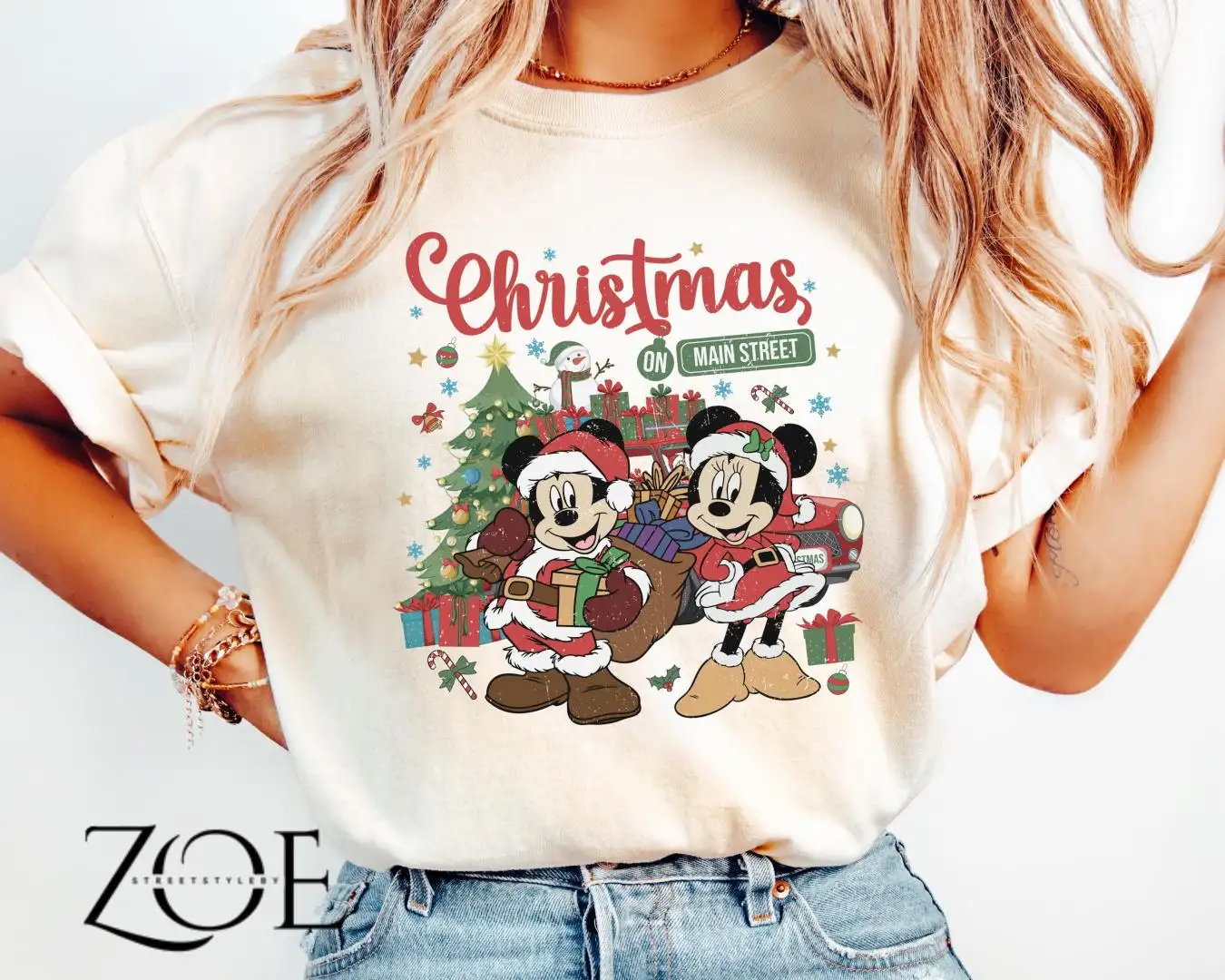 Comfort Colors Retro Disney Christmas On Main Street Shirt, Disney Mery Christmas Shirt, Mickey Minnie Christmas Shirt, Happy New Year Shirt