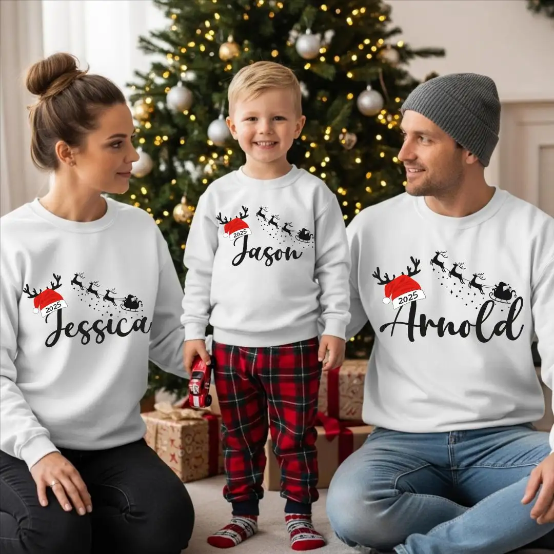 2025 Christmas Reindeer Custom Name Shirt, Xmas Reindeer, Merry Christmas Tee, Christmas Squad Sweater, Christmas Family Custom Sweatshirt