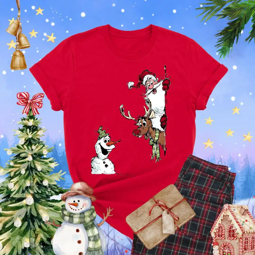 Olaf Santa and Rudolph Tee, Winter Kids Shirt, Whimsical Xmas Gift, Funny Frozen Holiday T-Shirt, Toddler Xmas Tee, Disney Christmas Shirt