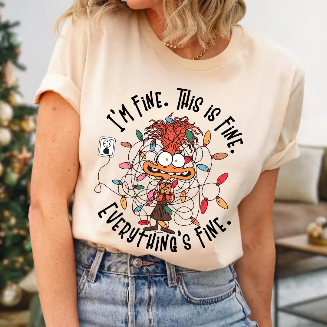 Anxiety I'm Fine This Is Fine Everything Is Fine Christmas Lights Shirt, Xmas Mental Health Shirt, Disney Inside Out Christmas Tee, Anxiety